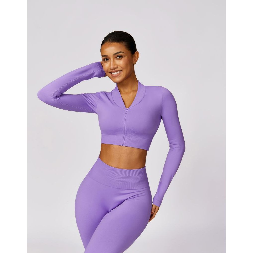 Neon Zipped Crop Top Flaired Leggings 2-Piece Set