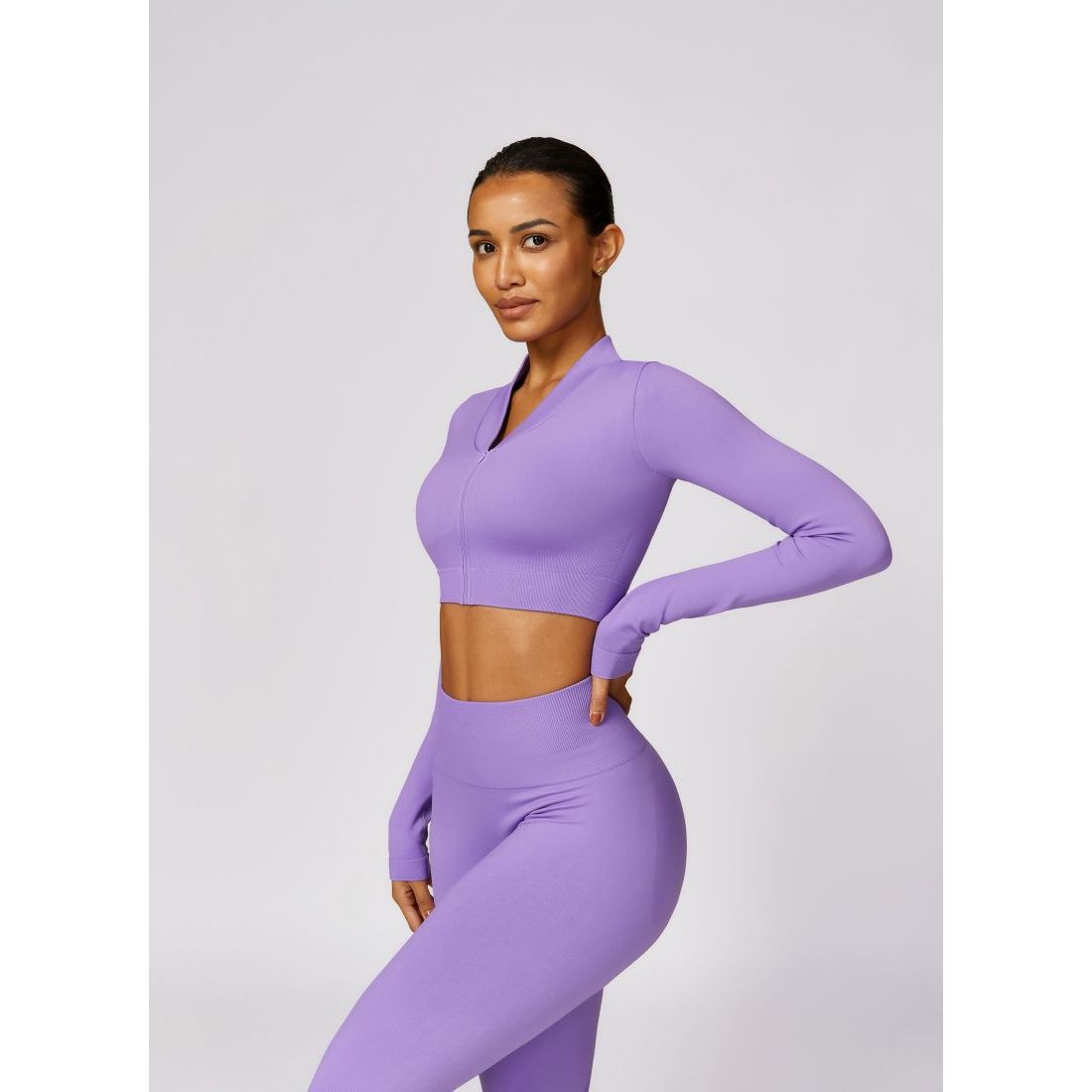 Neon Zipped Crop Top Flaired Leggings 2-Piece Set