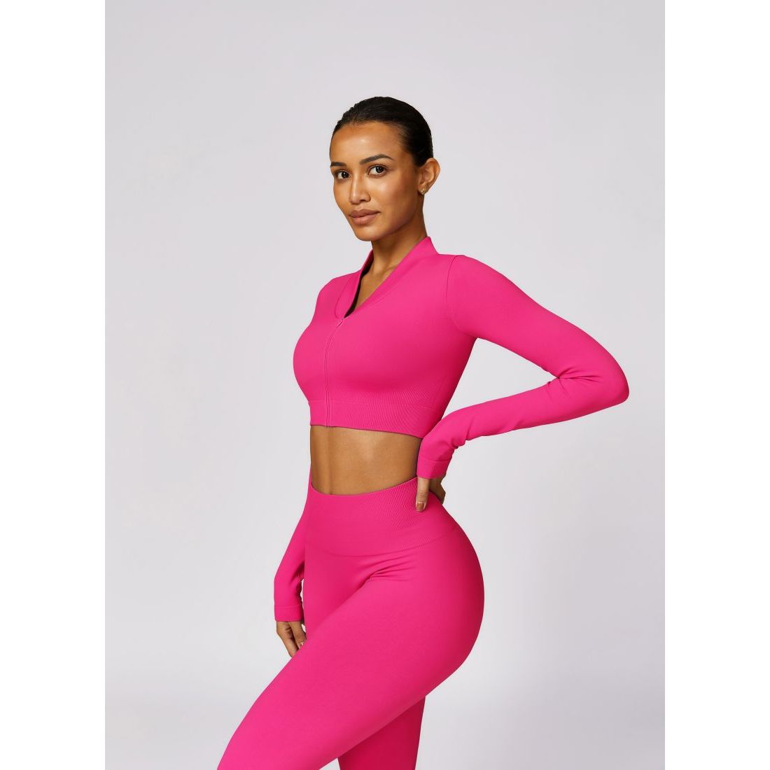 Neon Zipped Crop Top Flaired Leggings 2-Piece Set