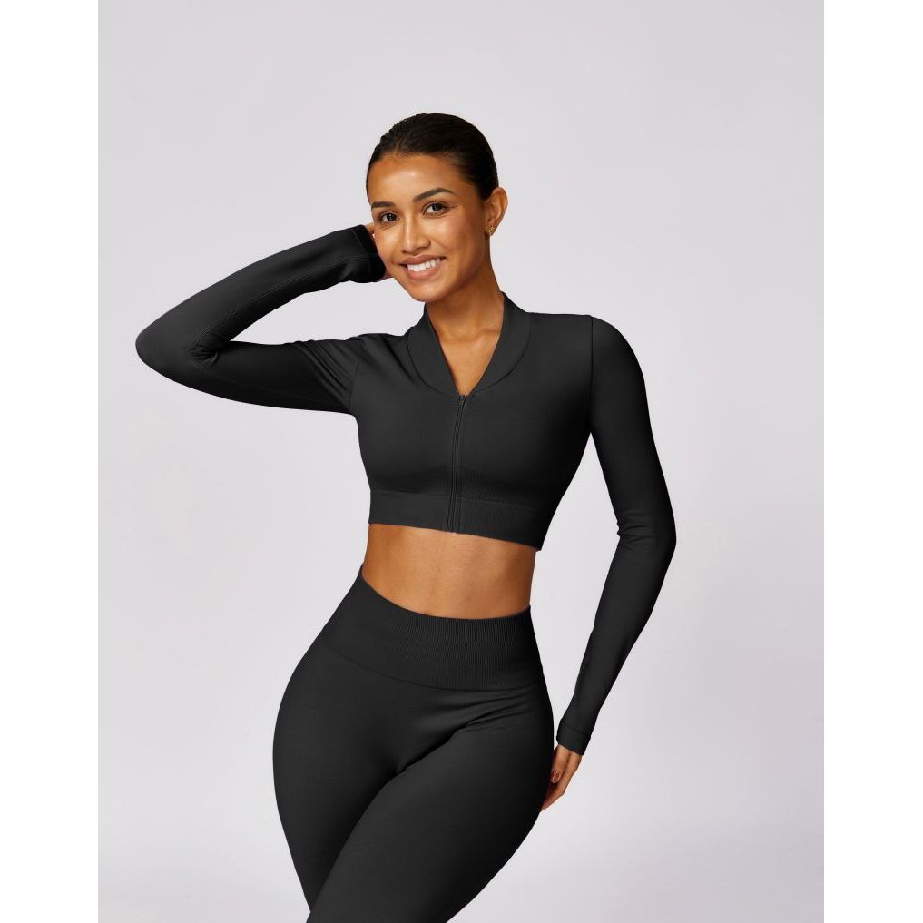 Neon Zipped Crop Top Flaired Leggings 2-Piece Set