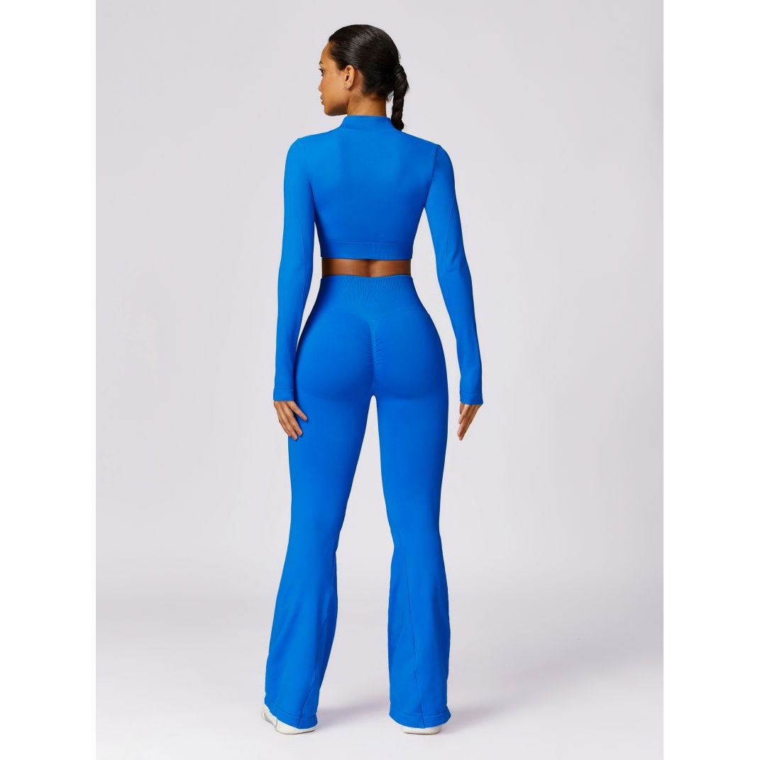 Neon Zipped Crop Top Flaired Leggings 2-Piece Set