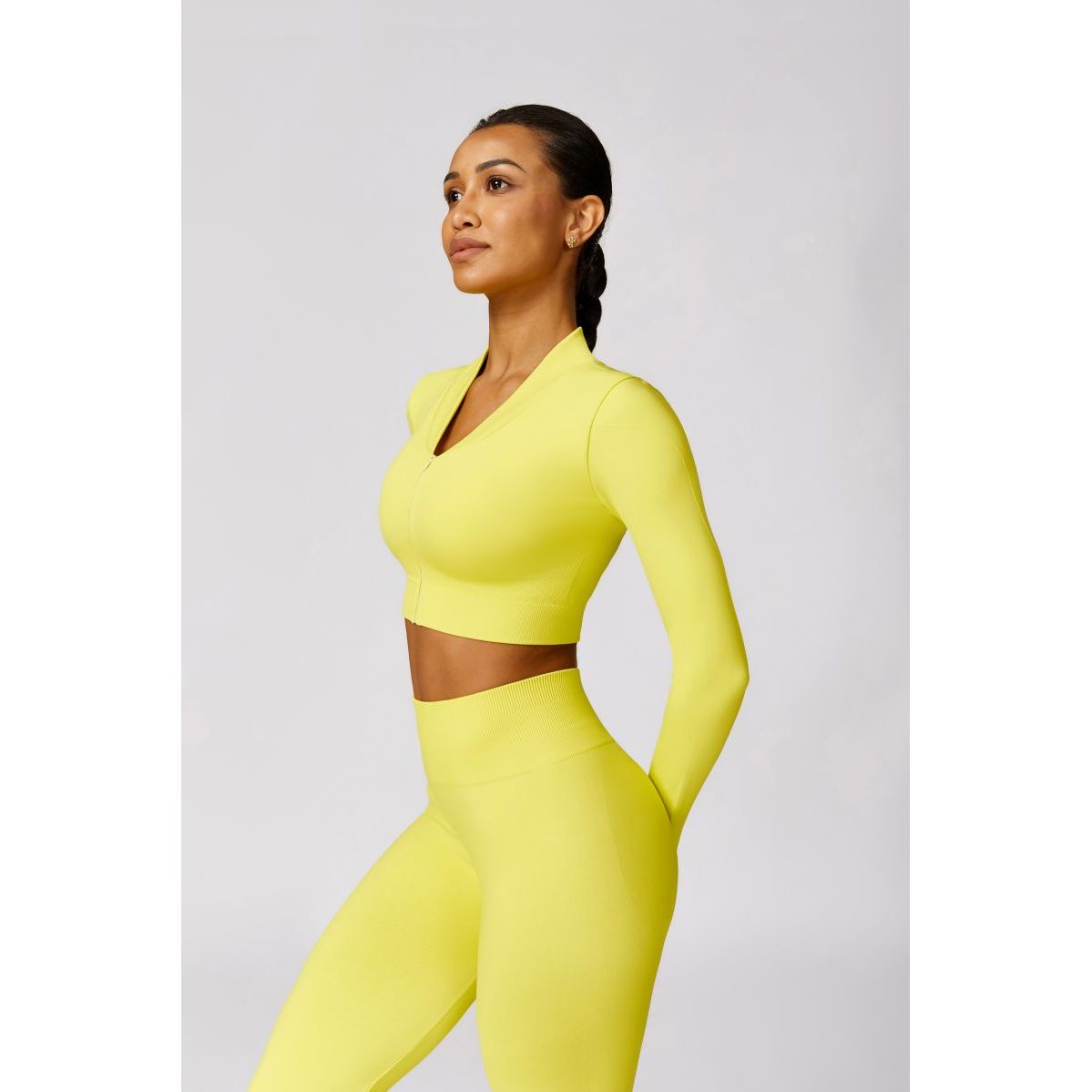 Neon Zipped Crop Top Flaired Leggings 2-Piece Set