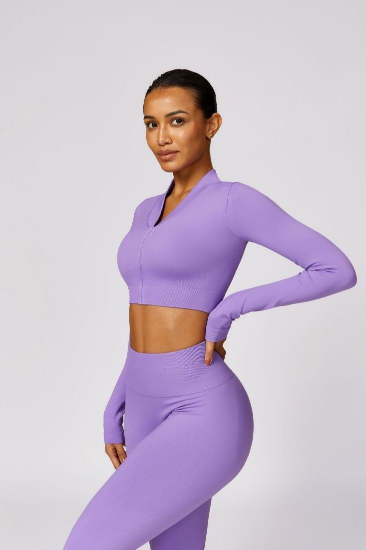 Neon Zipped Crop Top Flaired Leggings 2-Piece Set