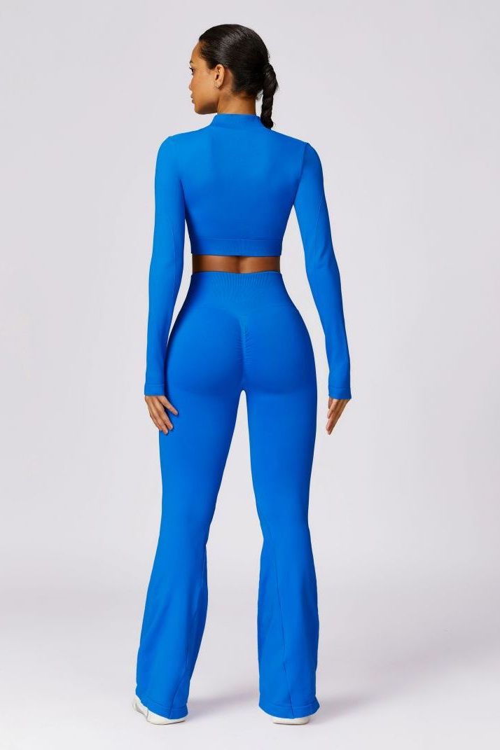 Neon Zipped Crop Top Flaired Leggings 2-Piece Set