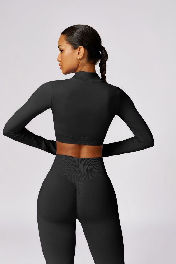 Neon Zipped Crop Top Flaired Leggings 2-Piece Set