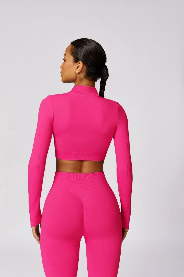 Neon Zipped Crop Top Flaired Leggings 2-Piece Set